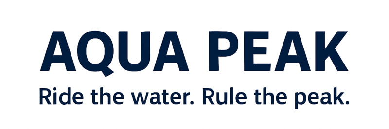Aqua Peak logó szöveges változat, Ride the water. Rule the peak. szlogennel